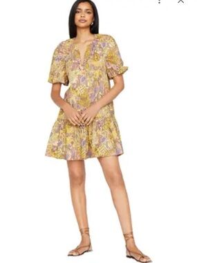 🧡NWT Jackpot Floral Paisley Yellow Short Sleeve Mini Dress